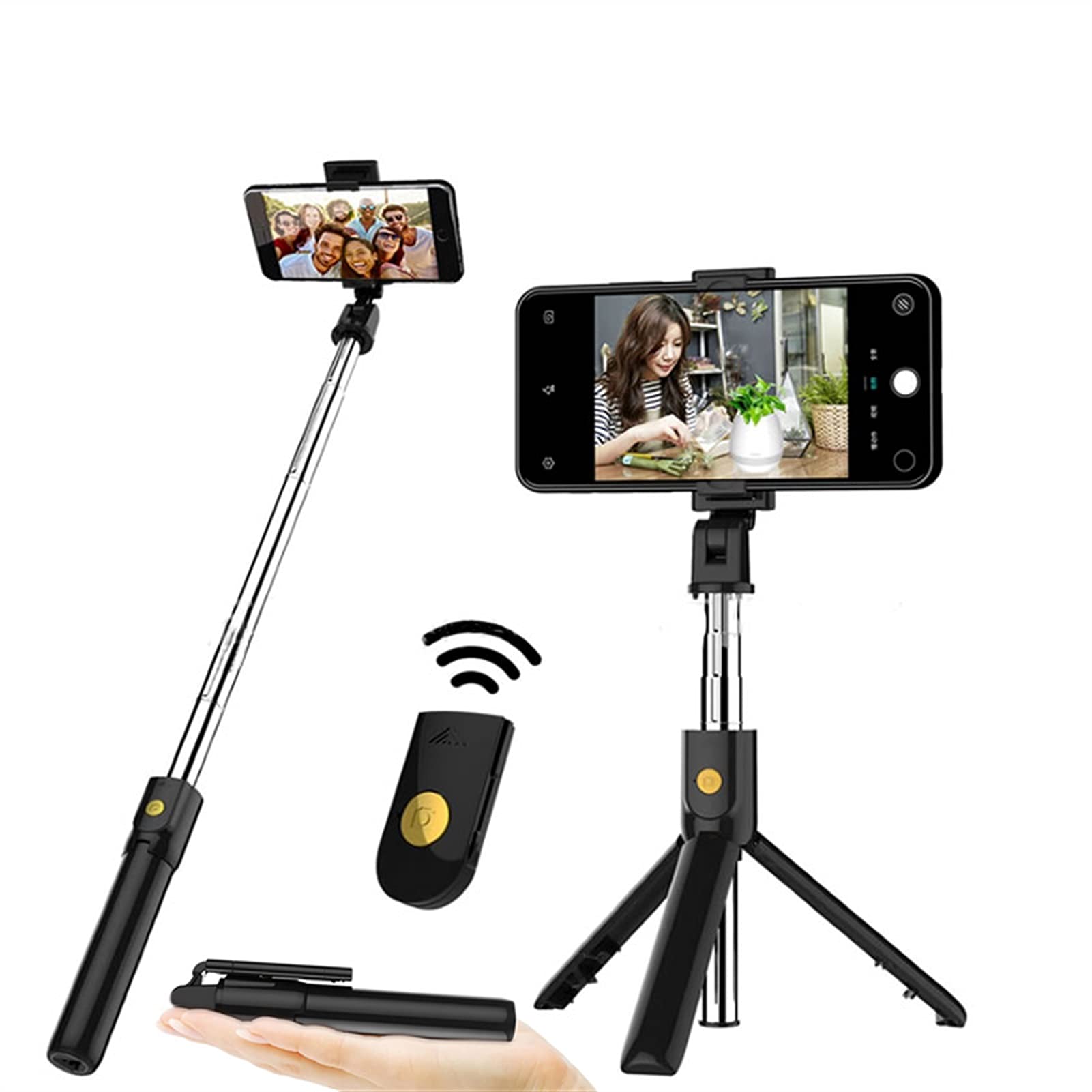 SCRUBY Treppiede senza fili Bluetooth Selfie Stick Pieghevole Palmare Monopiede con Otturatore Remoto Estensibile Mini