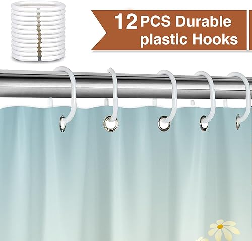 Miniatura 6 de JAWO Cortina de ducha de conejo y huevos de Pascua, bonito conejito con flores de primavera, cortina de ducha de tela azul, juego de cortina de