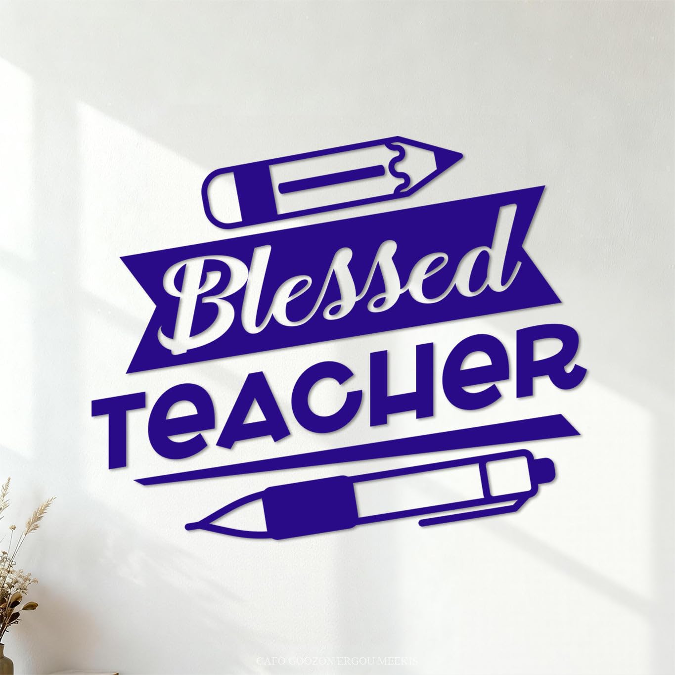 Blessed Teacher Happy Teachers Day Lettering and Typography Quote World Best Teacher Badges Fine Carving Stickers 49.2x60.4cm It Won't Fall Off DarkBlue