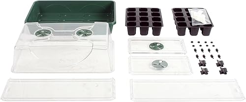 Miniatura 6 de EarlyGrow Propagador abovedado con 1 extensor de altura, bandejas de plántulas y juego de clip de bloqueo, verde, mediano (97008)