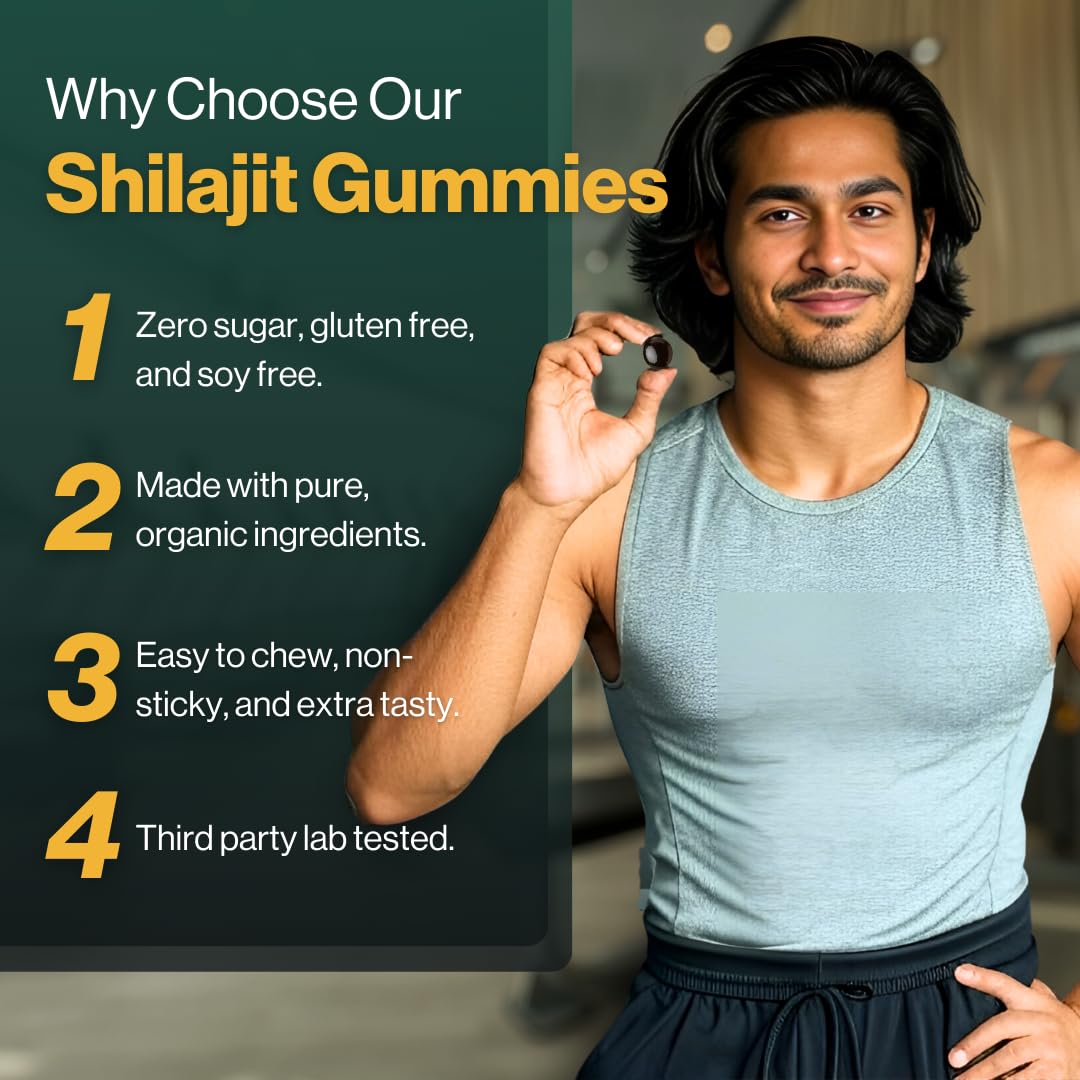 Amocare Pure Himalayan Shilajit Gummies 400mg | 75%+ Fulvic Acid & Trace Minerals | Natural Energy, Stamina & Immunity Support | No Added Sugar | Tamarind Flavor | 30 Gummies 3