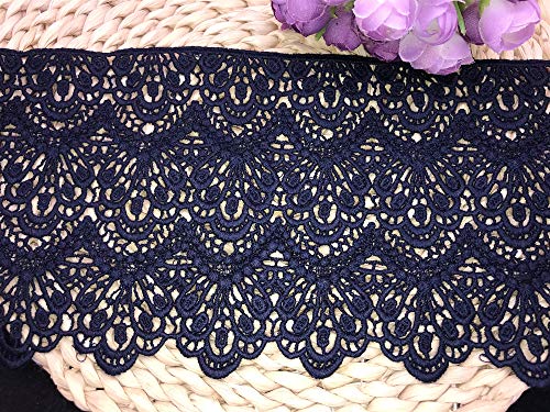 Garniture de dentelle inélastique pour broderie de motif de Long Europe de 14CM de largeur, vêtements / accessoires Bridal DIY de couverture de nappe de rideau. (4 yards dans un package) (bleu marine) Cover
