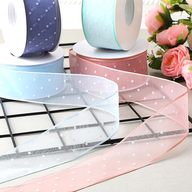 Nastro Nastro di seta 4CM * 10/20Yard Dot Nastro di seta chiffon stampato blu chiaro for confezioni regalo Bouquet di fiori Nastro da imballaggio for la lavorazione del nastro Invito(Red,4CM*20)