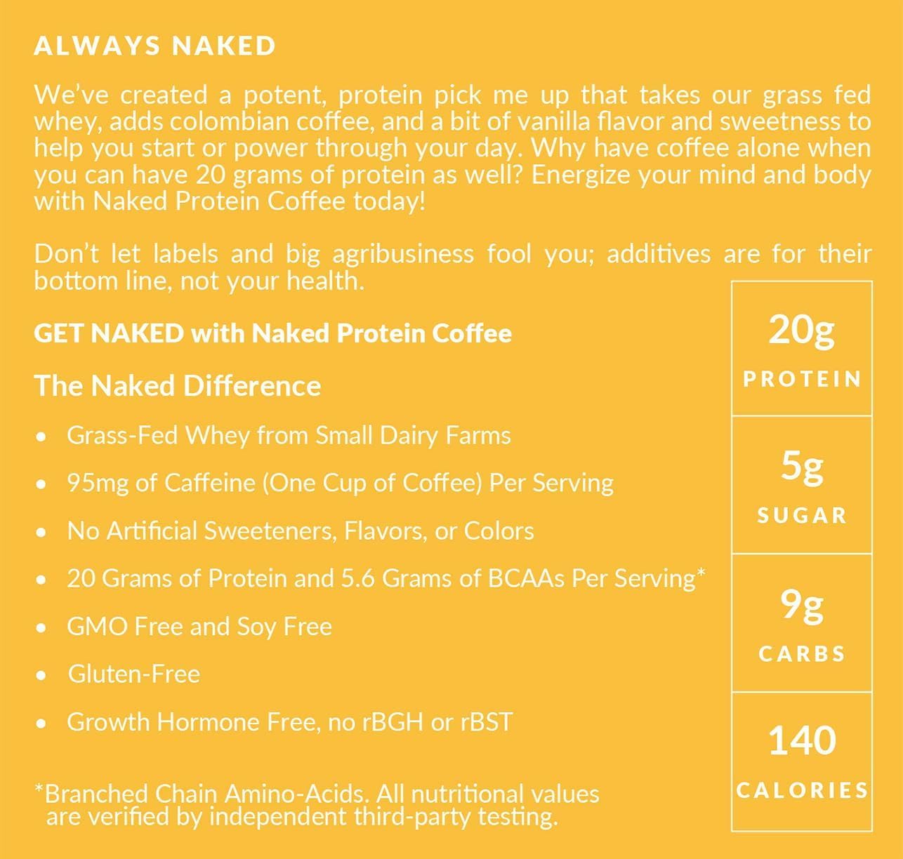 NAKED Vanilla Latte Protein Coffee - Premium Colombian Iced Coffee Protein Shake Drink, Delicious Keto Friendly and Gluten Free, 17 Servings
