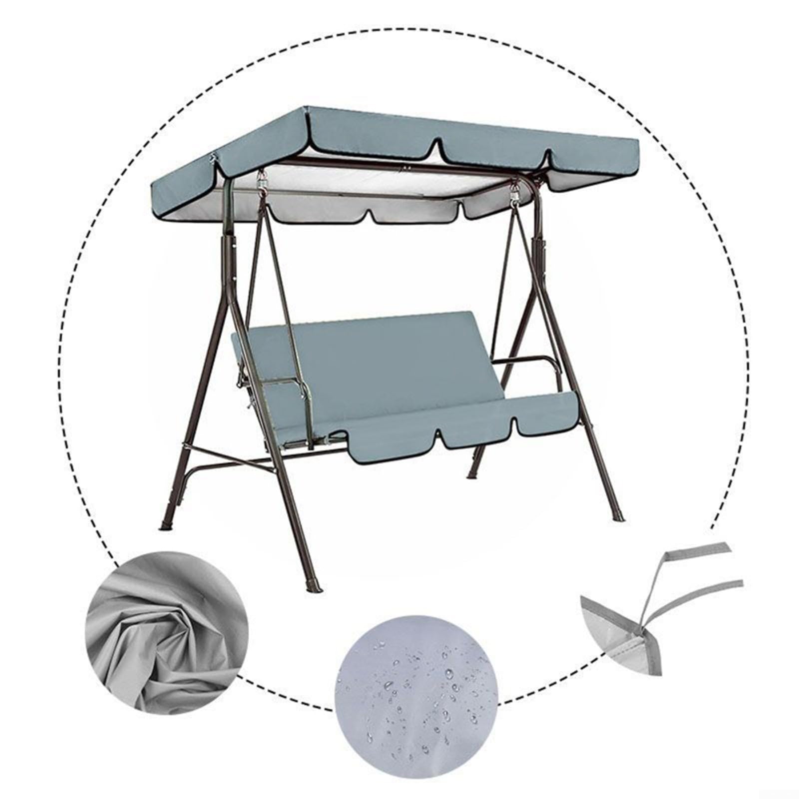 Juego de repuesto para cubiertas de columpio de jardín, con techo ajustable y reposabrazos, juego de repuesto con 3 fundas de asiento y funda para la cubierta del columpio (Gris 195x125x15cm)