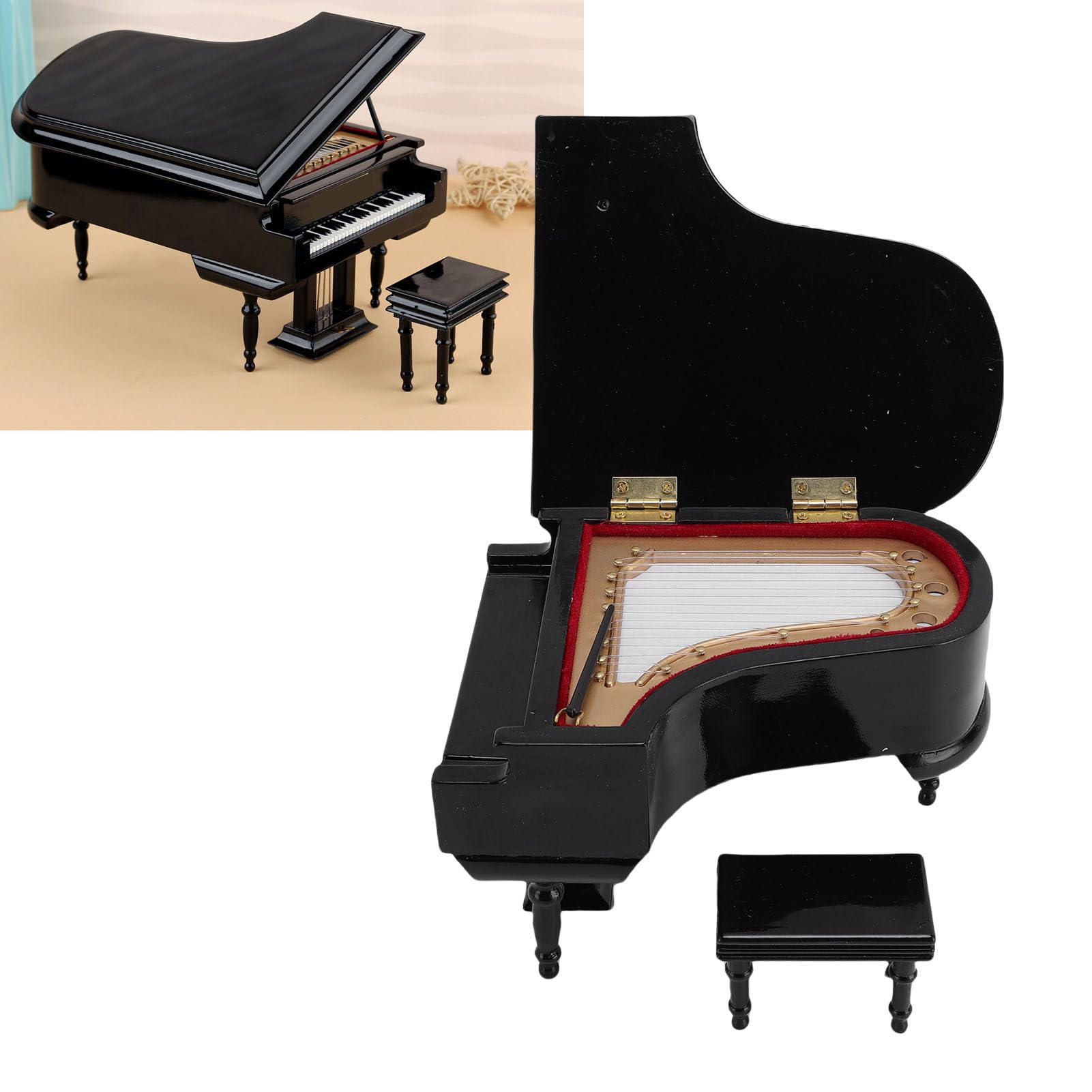 Wooden Vintage Miniature Piano Model, Musical Educational Toy with Music for Adults and Teens Ideal Romantic Gift Home Decor (Black) - Image 3
