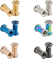 BodyPJ Sparkles Surgical Steel Screw Tunnel Plugs - 6 Pairs Mix Colors Hollow Ear Gauges Expanders 8g-1 Inch