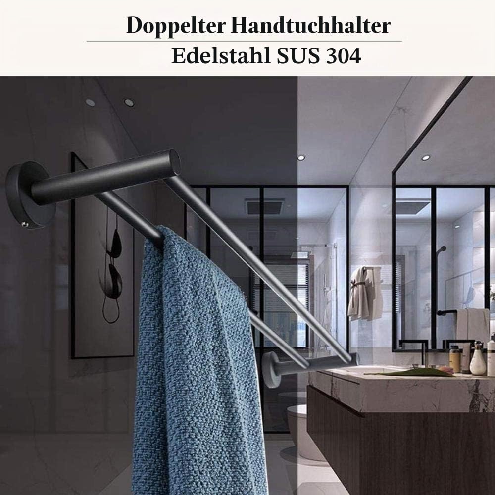 304 Edelstahl Doppel-Handtuchstange schwarz rund WC Handtuchhalter Badezimmer matt schwarz Wandmontage Handtuchhalter (Größe : 80 cm - 80 cm Verbessern