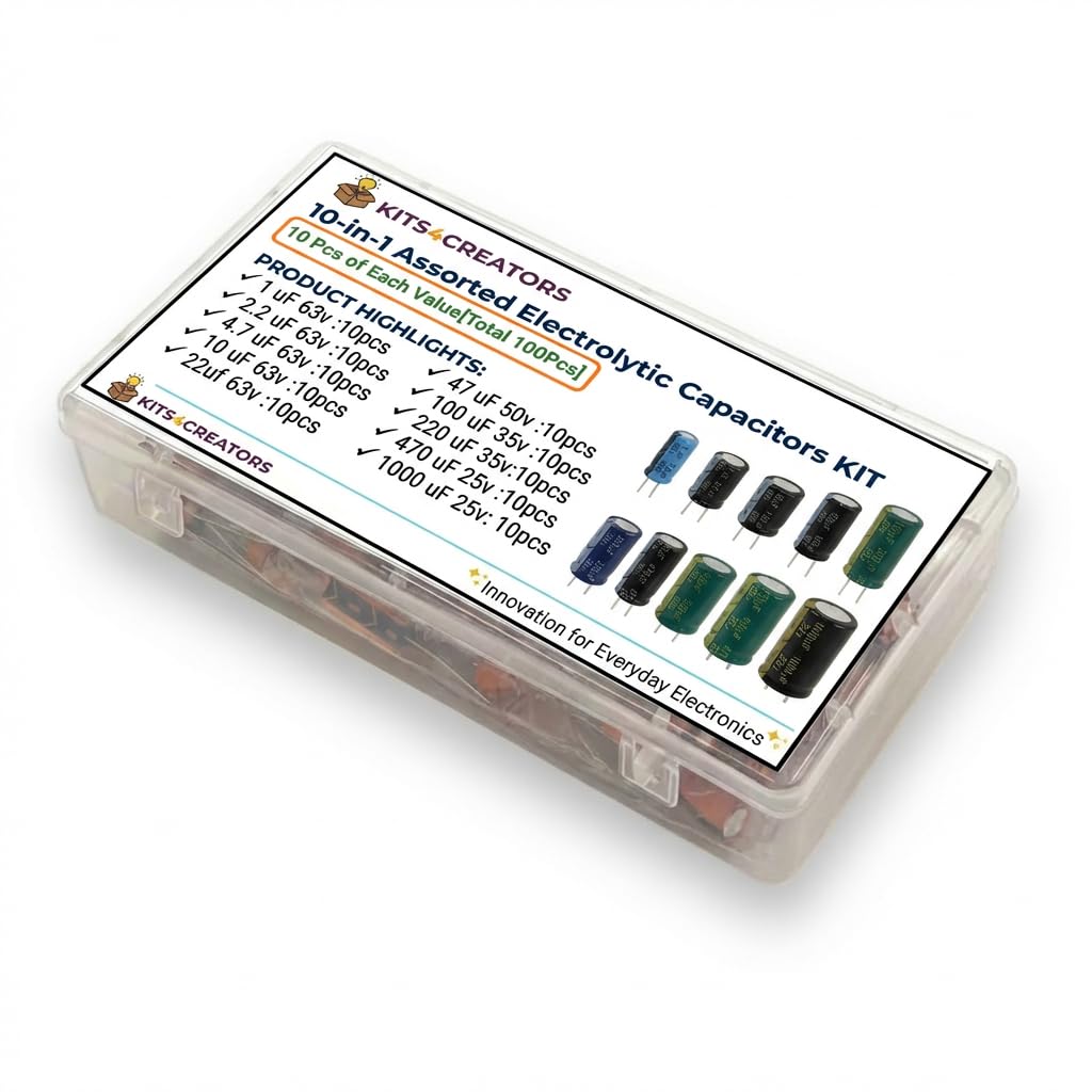 KITS4CREATORS apacitor Kit 100Pcs 10 Value Aluminium Electrolytic Capacitor KIT Pack of 100 Pcs-image-19