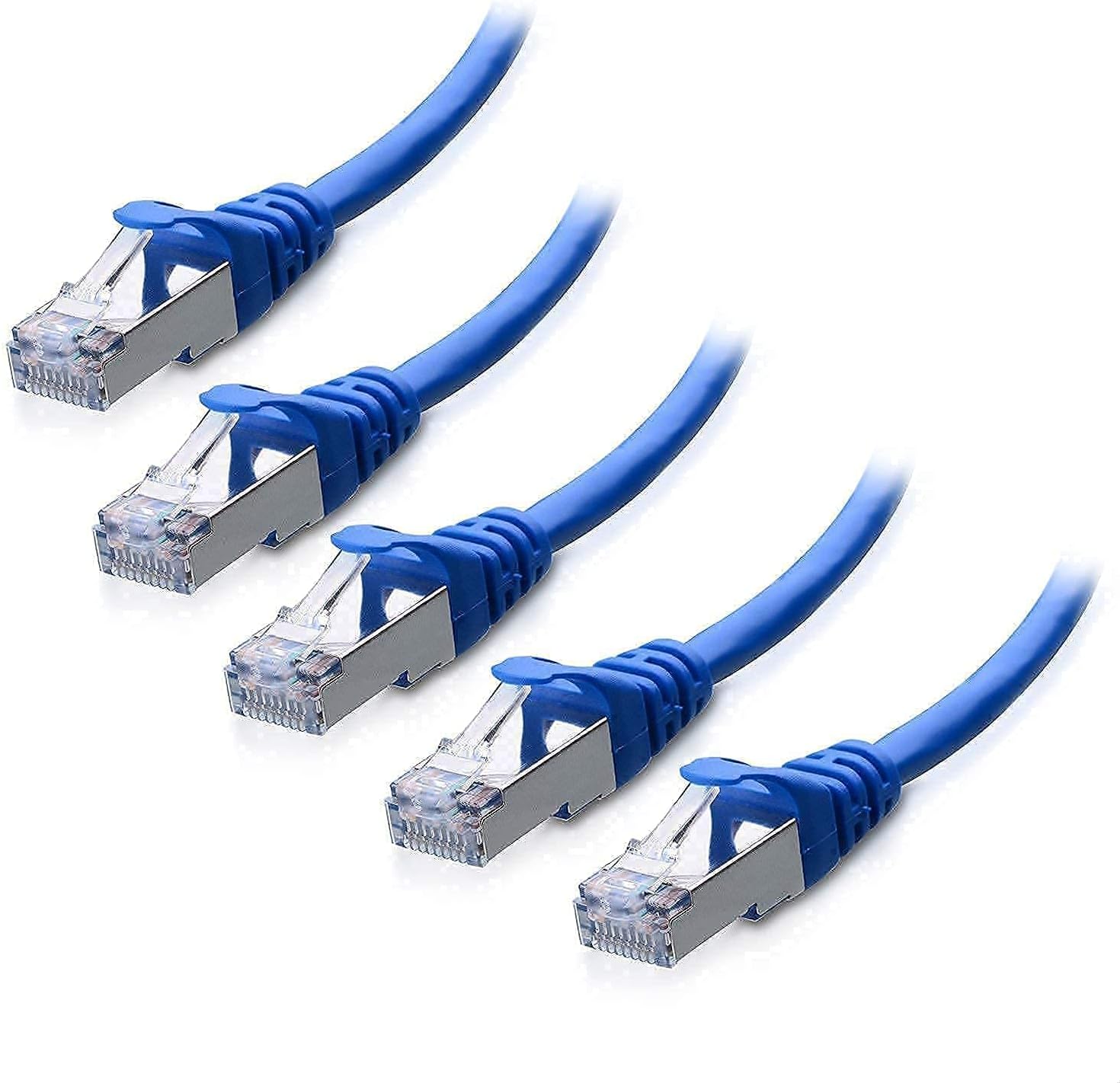 Cable Matters 5-Pack Snagless Short Cat6 Ethernet Cable (Cat6 Cable, Cat 6 Cable) in Blue 7 ft & Cat6A (SSTP, SFTP) Shielded Ethernet Cable