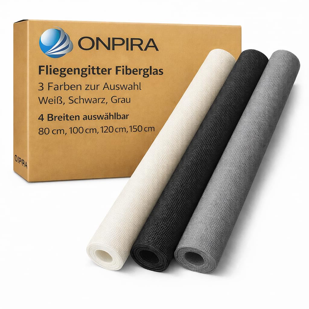 Onpira® Fliegengitter, Fliegennetz aus Fiberglas Grösse 120x120cm Insektenschutz, Fensterfliegengitter, Fensterfliegennetz, Insektenschutz Balkon (120 x 120 cm, grau)