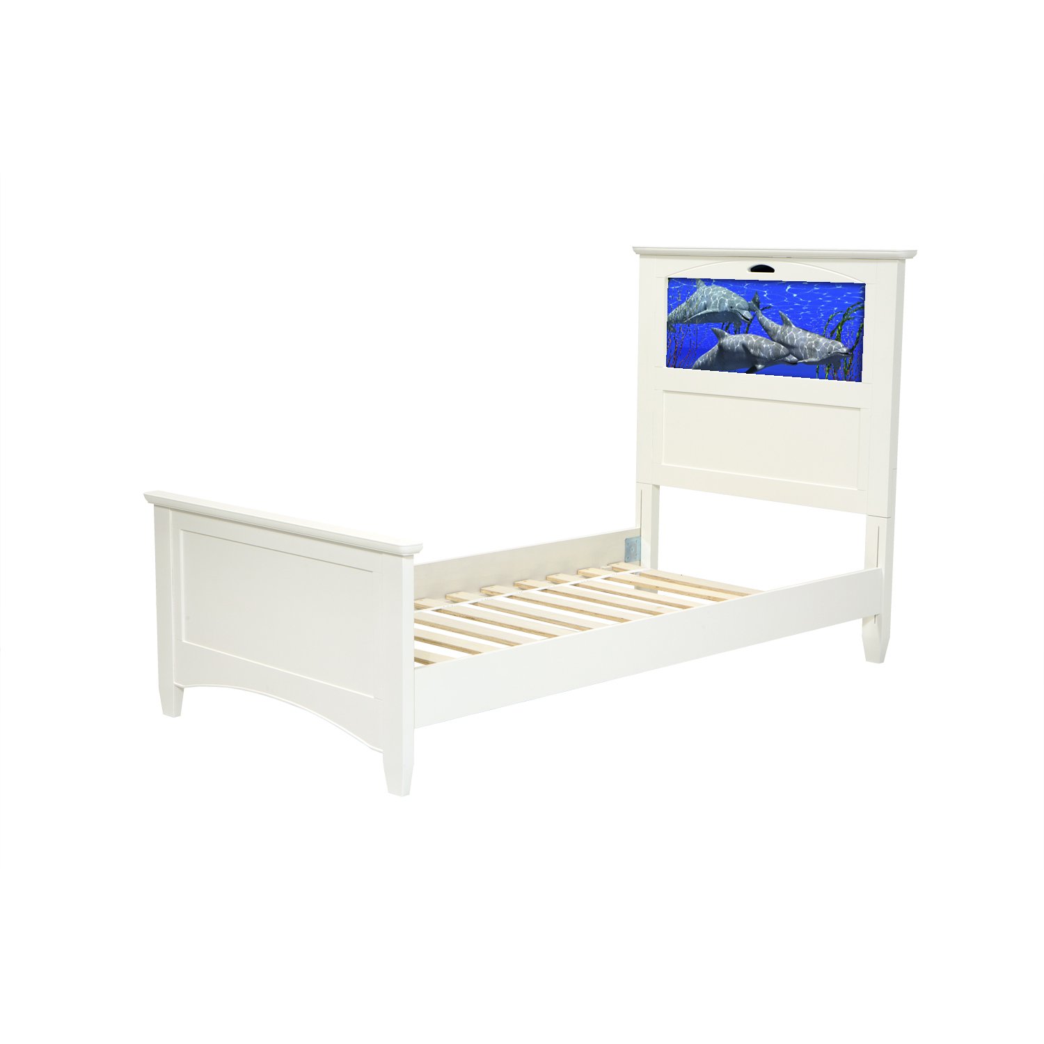 LightHeaded Beds Canterbury Twin Kids Bed with Changeable Back-Lit LED Imagery Headboard, Satin White