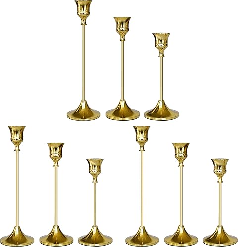 Miniatura 16 de Portavelas dorado, 3 paquetes de portavelas cónico para candelabros, decoración para decoración del hogar Titanio dorado