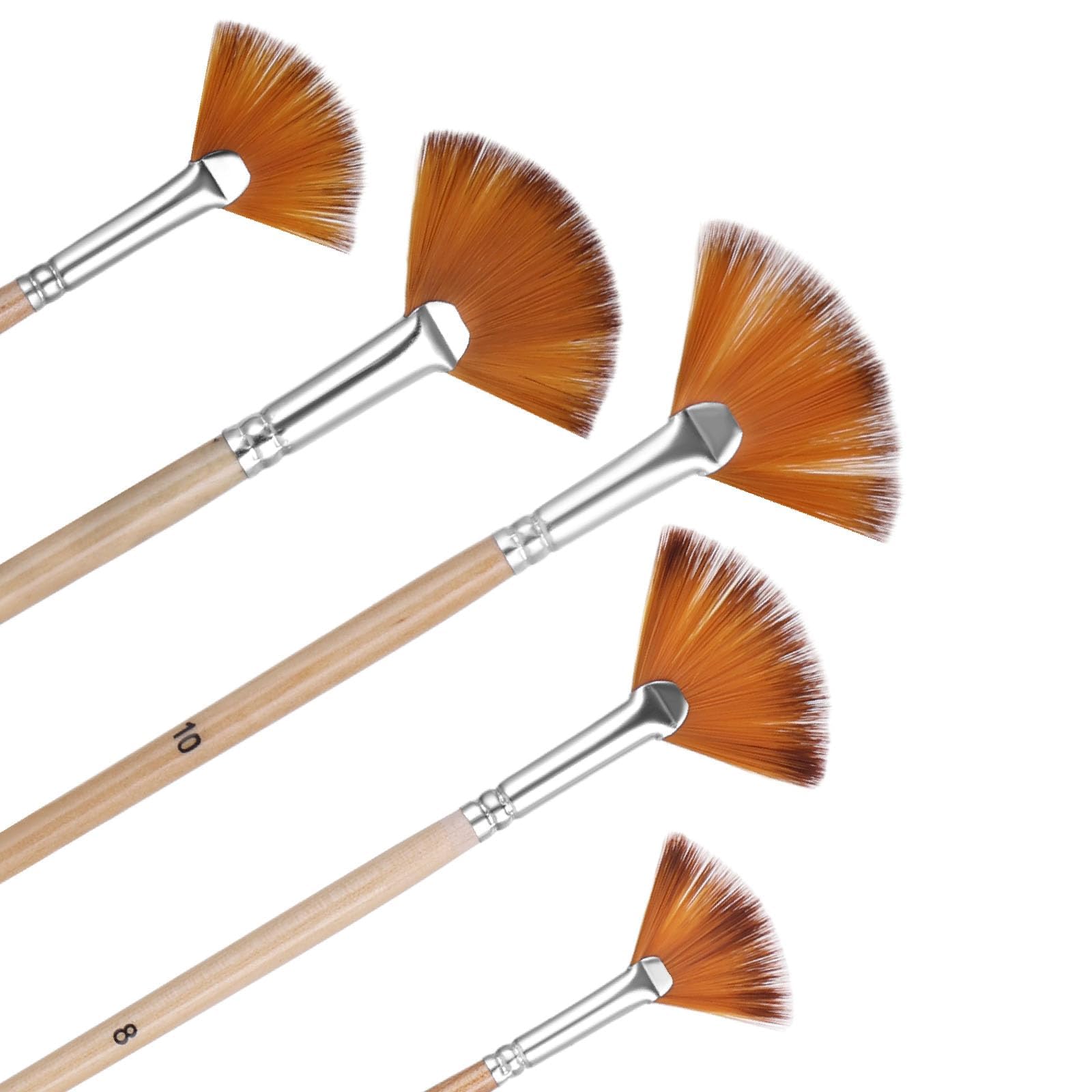 cuspitum 5 Pieces Fan Brush for Painting, Oil Acrylic Paint Brushes Artist Fan Brushes Nylon Hair Long Wood Handle Painting Brush for Acrylic Watercolor Oil Gouche Painting (2/4/6/8/10#)