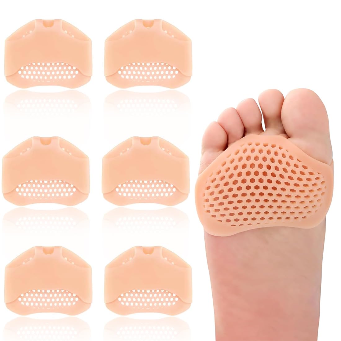 6 Pcs Cuscinetti Metatarsali per Donna e Uomo, Cuscinetti per Piedi in Gel Silicone Morbido, Imbottiture per Avampiede per avampiede Dolori e Sollievo Immediato al Metatarso