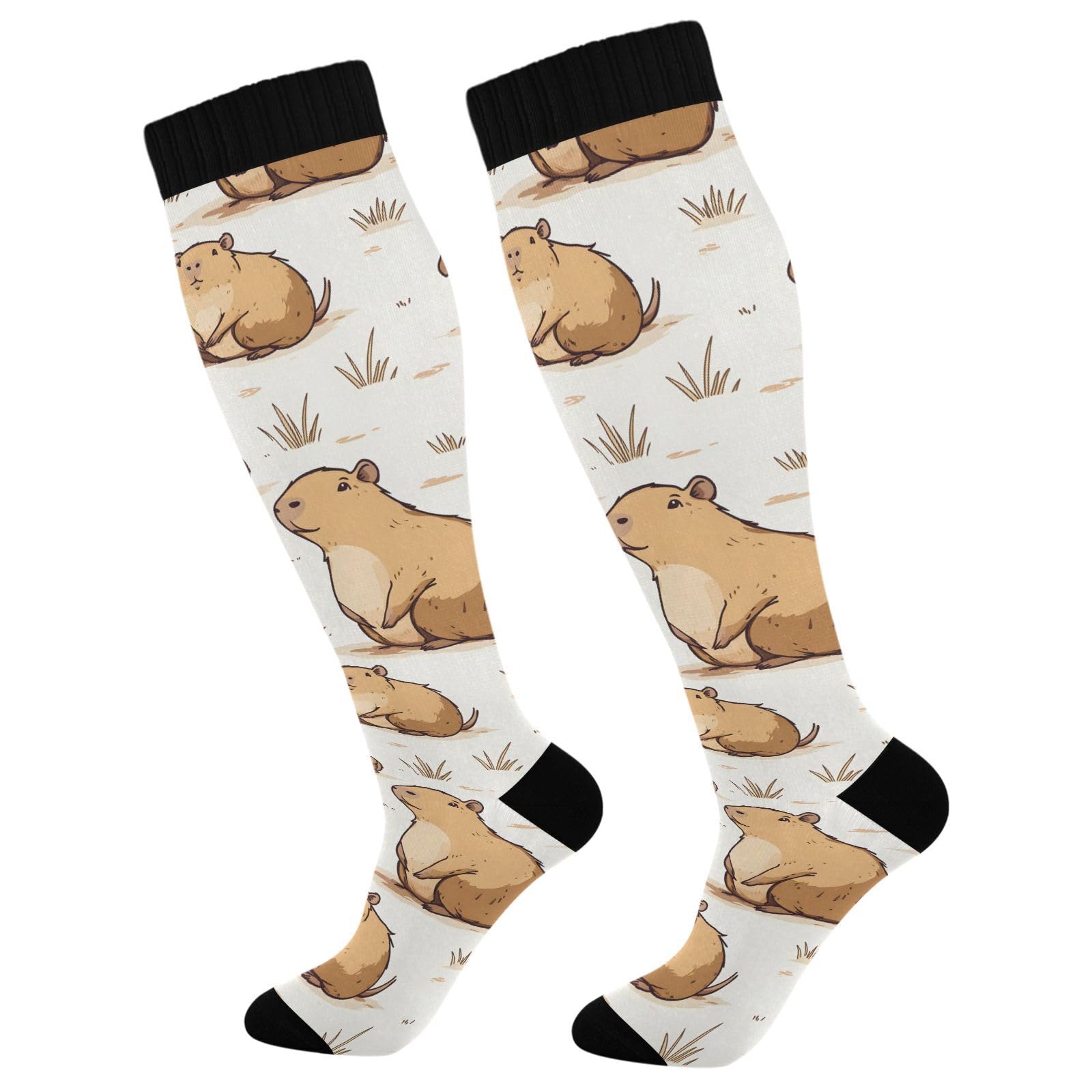 MFTJYO Capybara Little Animal Forest White Compression Socks for Women Men Circulation Long Knee High Socks for Athletic Sports Running