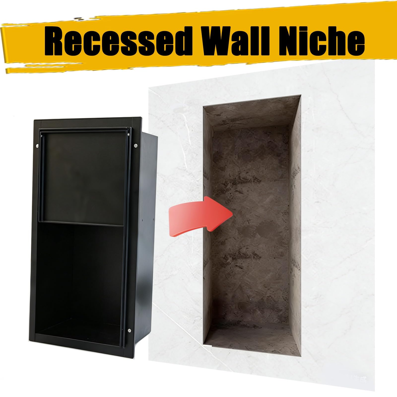 Porta Carta Igienica Porta Carta Igienica A Nicchia Da Incasso A Parete, Portarotolo In Acciaio Inossidabile Per Bagno, Distributore Di Carta Igienica(Black,1tier)