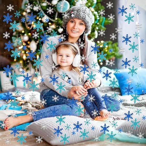 Image of FOIMAS Christmas Snowflake Confetti,3.5oz Silver Blue Snowflake Metallic Foil Sequins Glitter Table Scatters for Christmas Winter Party Decoration
