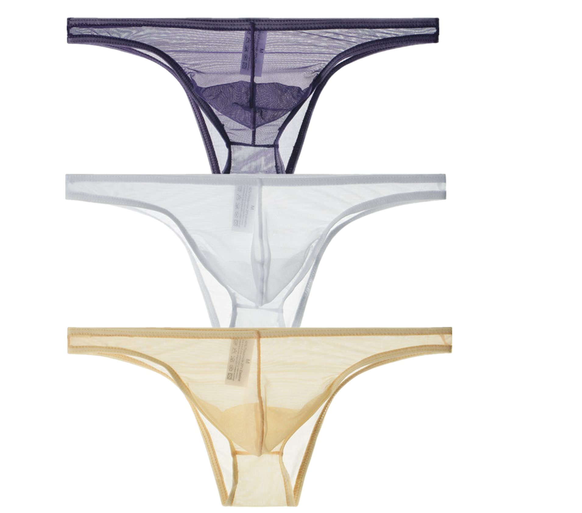 lclvldMen's Transparent Erotic Low Rise Breathable Sexy Jockstrap Underwear Brief, 3pcs-yellow+white+purple, XXL