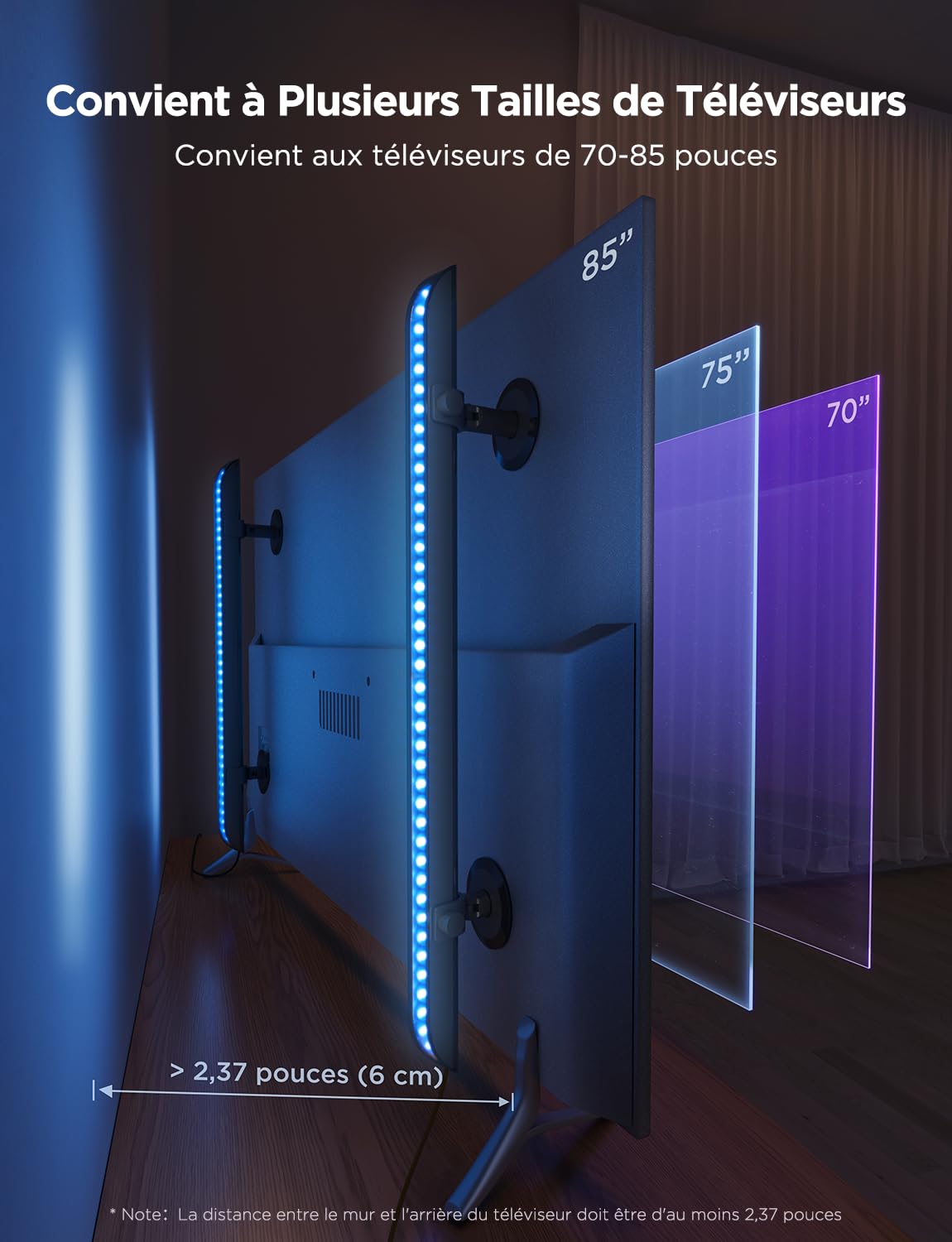 Govee Barra LED pour TV, Barre Lumineuse RGBIC de 31 Pouces, Plus d’Options de Positionnement, Rétroéclairage TV pour Écrans de 70 à 85 Pouces