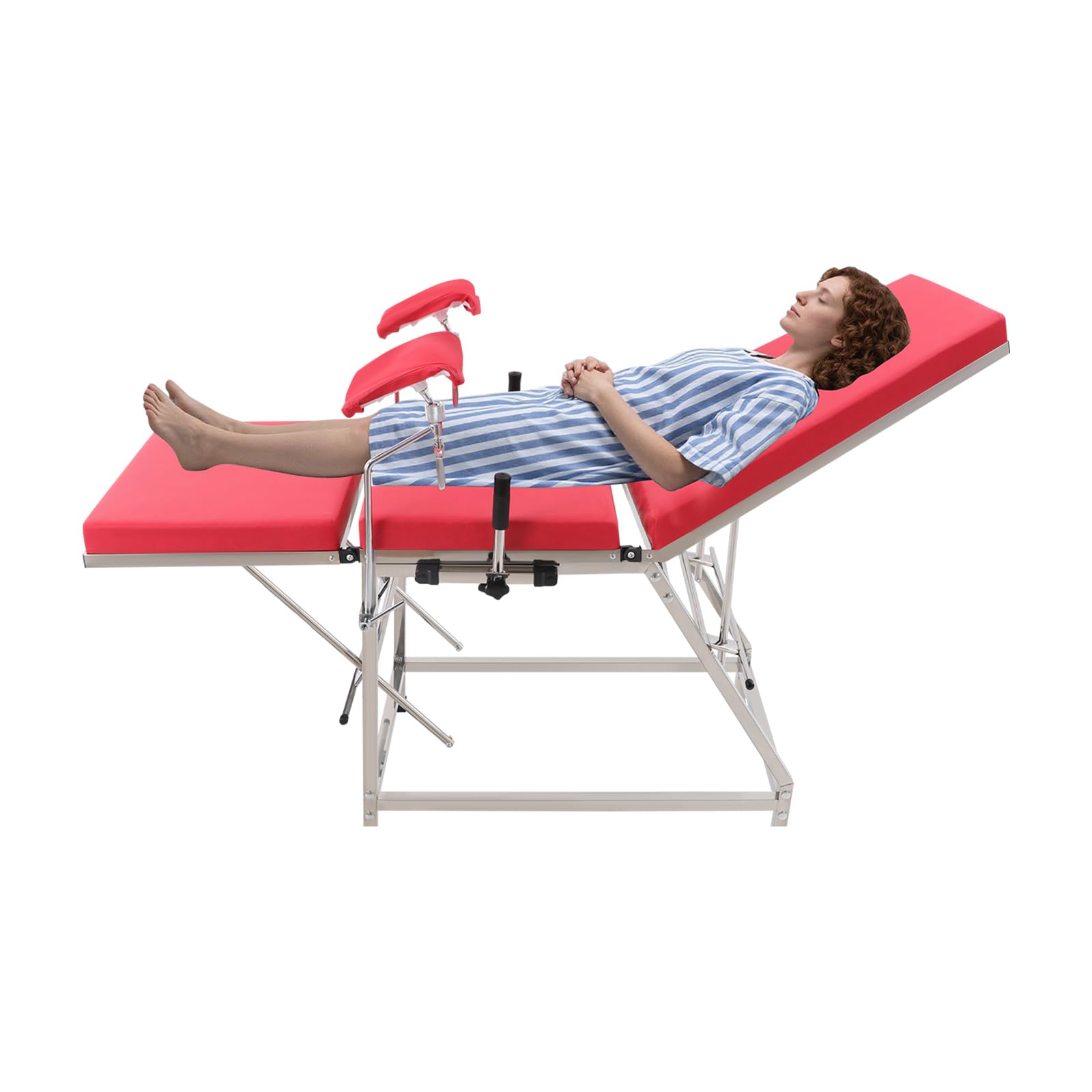 Gynäkologenstuhl, Zusammenklappbarer Gynstuhl mit 201 Edelstahl, höhenverstellbar, klappbarer Untersuchungsstuhl für Klinik & Frauenarzt, 200 kg Belastbarkeit (Rot)
