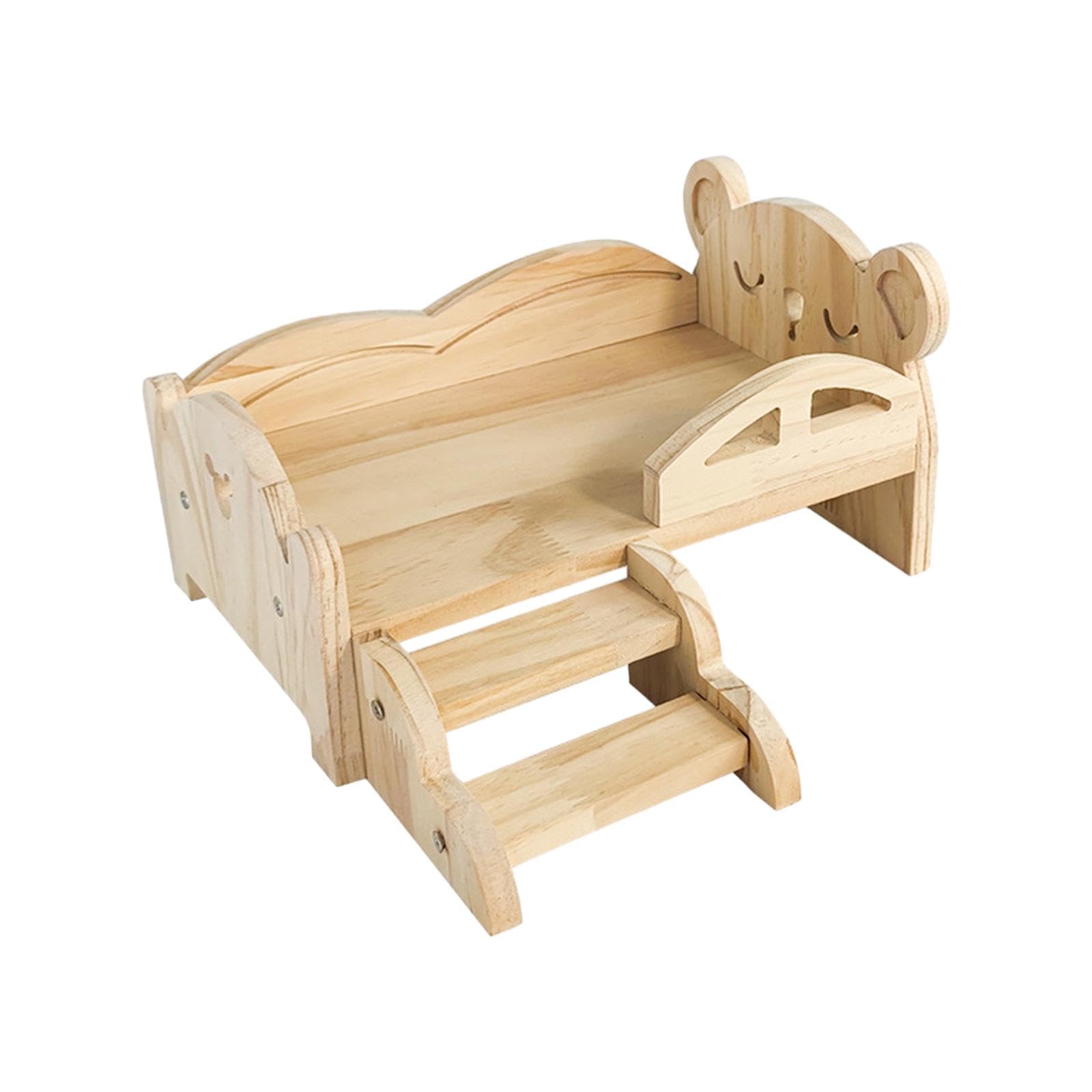 Cama para Cobayas, Cama para Animales Pequeños con Escaleras, Hábitats para Mascotas Pequeñas, Cama de Madera para Hámsteres Y Conejos, Oso Grande