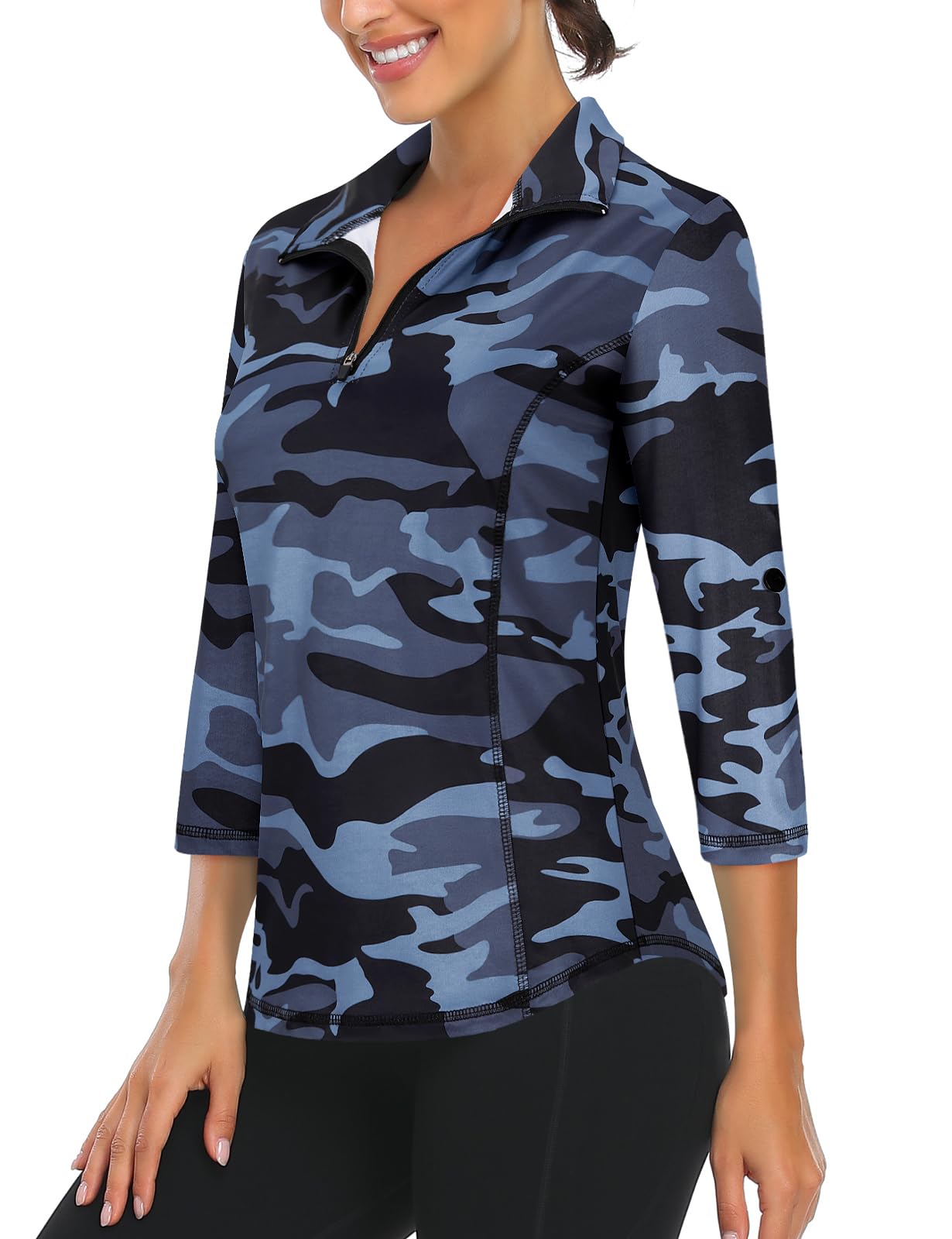 LURANEE Womens 3/4 Roll Sleeve 1/4 Zip Pullover Golf Shirts Athletic Hiking Running Workout Tops UPF 50+