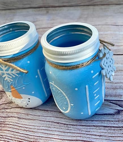 Handmade Light Blue Snowman Mason Jar – Charming Holiday Decor for Christmas Cheer - Image 5