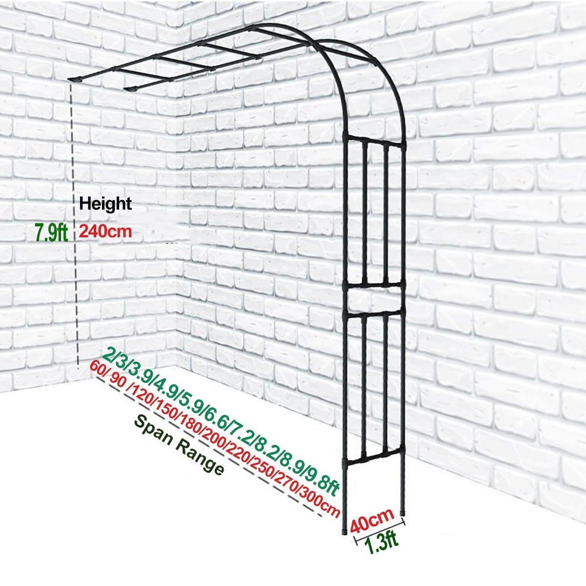 Arco da giardino regolabile in metallo bianco, 60-300 cm di larghezza x 240 cm di altezza, traliccio decorativo per piante rampicanti, pergolato semicircolare da parete, perfetto per giardini e