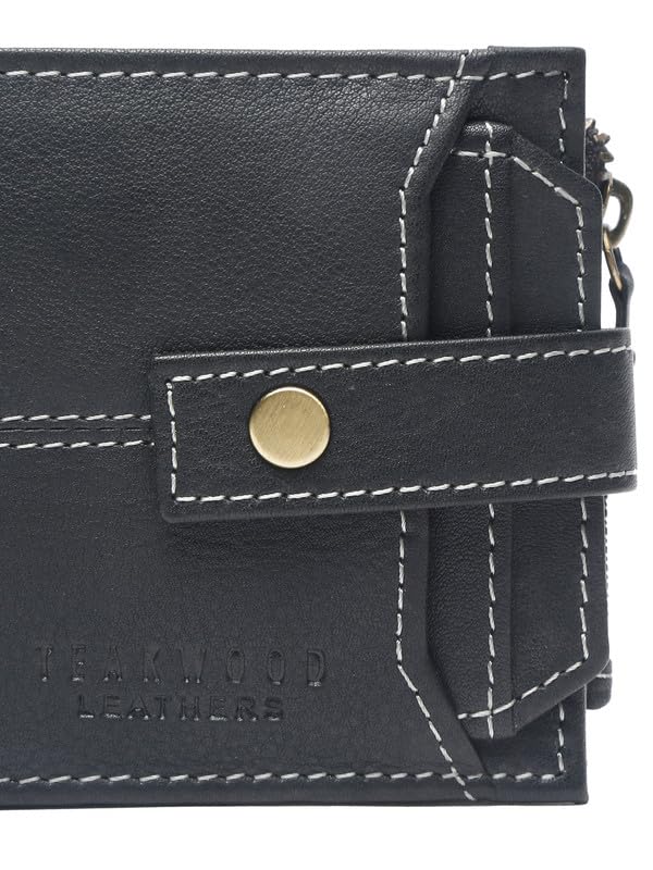Image of TEAKWOOD LEATHERS Men's Two Fold Zipper Leather Wallet | Leather Men Wallet (Black)