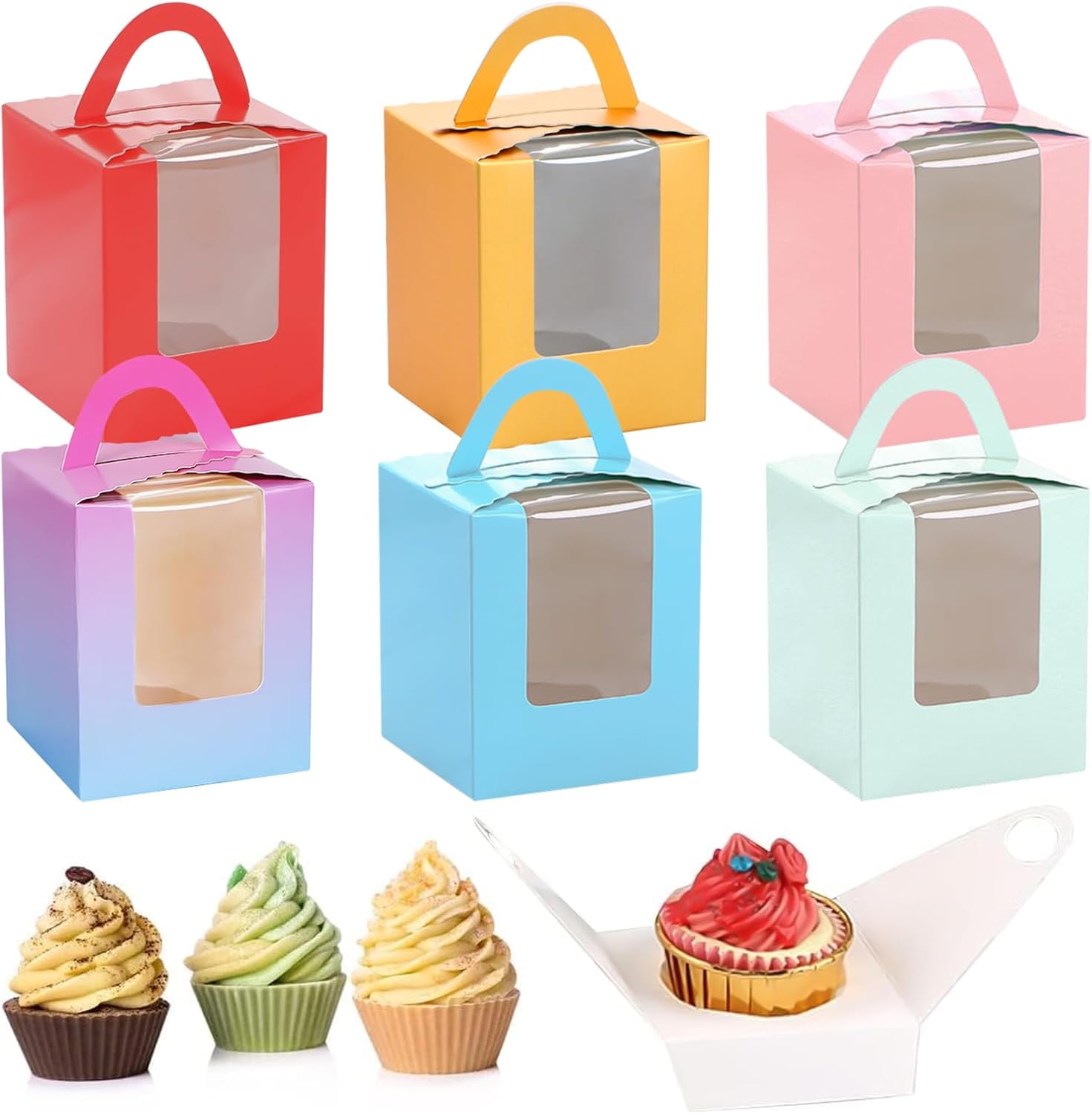 Amazon.com: YASYU 24 Pcs Cupcake Boxes Individual Cupcake Containers ...