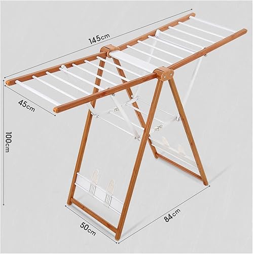 Miniatura 2 de Tendedero plegable nórdico moderno minimalista de aleación de aluminio de 2 capas, de piso a techo, plegable en forma de ala, de grano de madera,