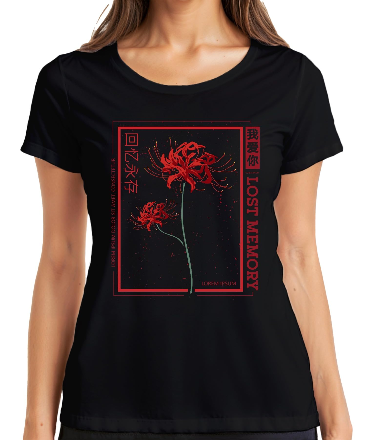 Lost Memory Rote Spinnenlilie Higanbana japanisch Streetwear Damen T-Shirt
