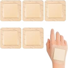 5PCS Silicone Foam Dressing,Central Ultra Absorbent Waterproof Dressings for Wounds,Border Adhesive Silicone Dressings for Wounds 5X5cm Waterproof SiliconeWound Bandage