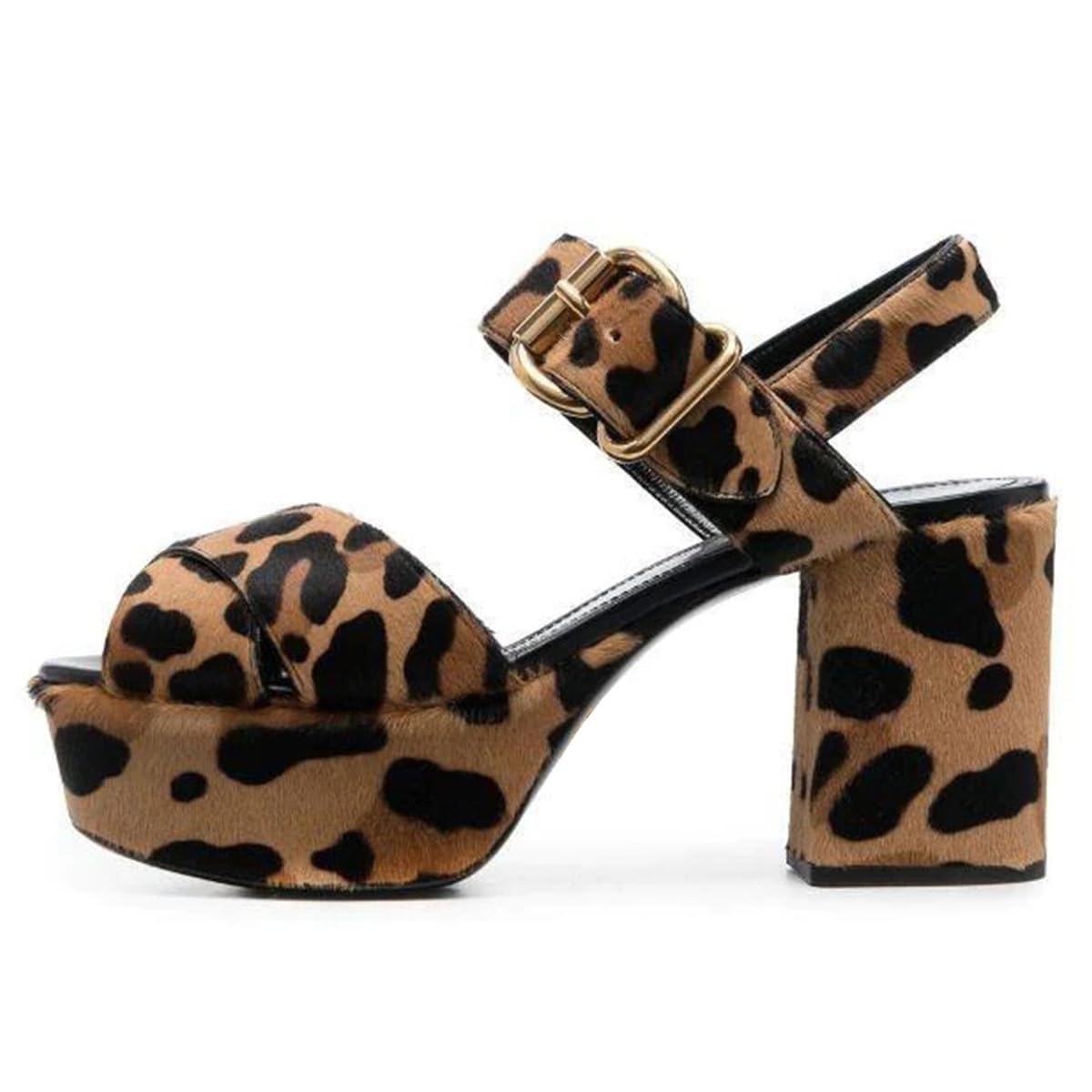 FSJ Women Peep Toe Chunky High Heels Platform Sandals Ankle Strap Velvet & Suede Summer Dress Wedding Prom Shoes Size 4-15 US: 13 Leopard Print