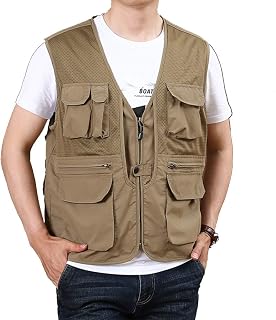 EPANO Summer thin loose waistcoat outdoor multi-pocket cargo sleeveless vest fishing photography mesh quick-dry vest Mesh Waistcoat Multi Pockets (Color : Beige, Size : 3XL)