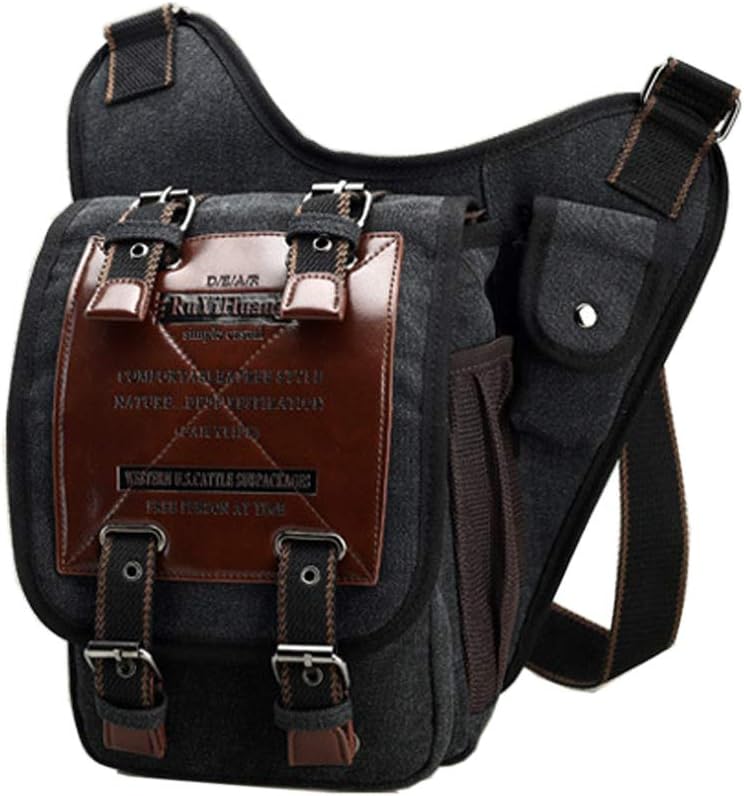 Chikencall Mens Boys Vintage Canvas Bags Retro Casual Shoulder Bag Leather Single Shoulder Cross Body Bag Military Messenger Bag Sports School Travel Hiking Satchel