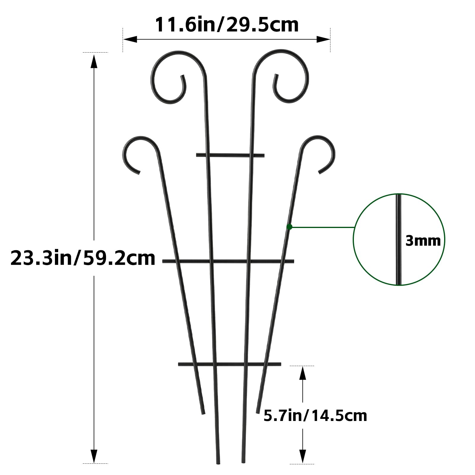 Thealyn 4 Pack 60cm/23.6 pollici Rampicante per Piante da Interno per Piante in Vaso, Rampicante da Giardino in Metallo per Piante d'appartamento Fiori Vite Edera a Onde, Nero