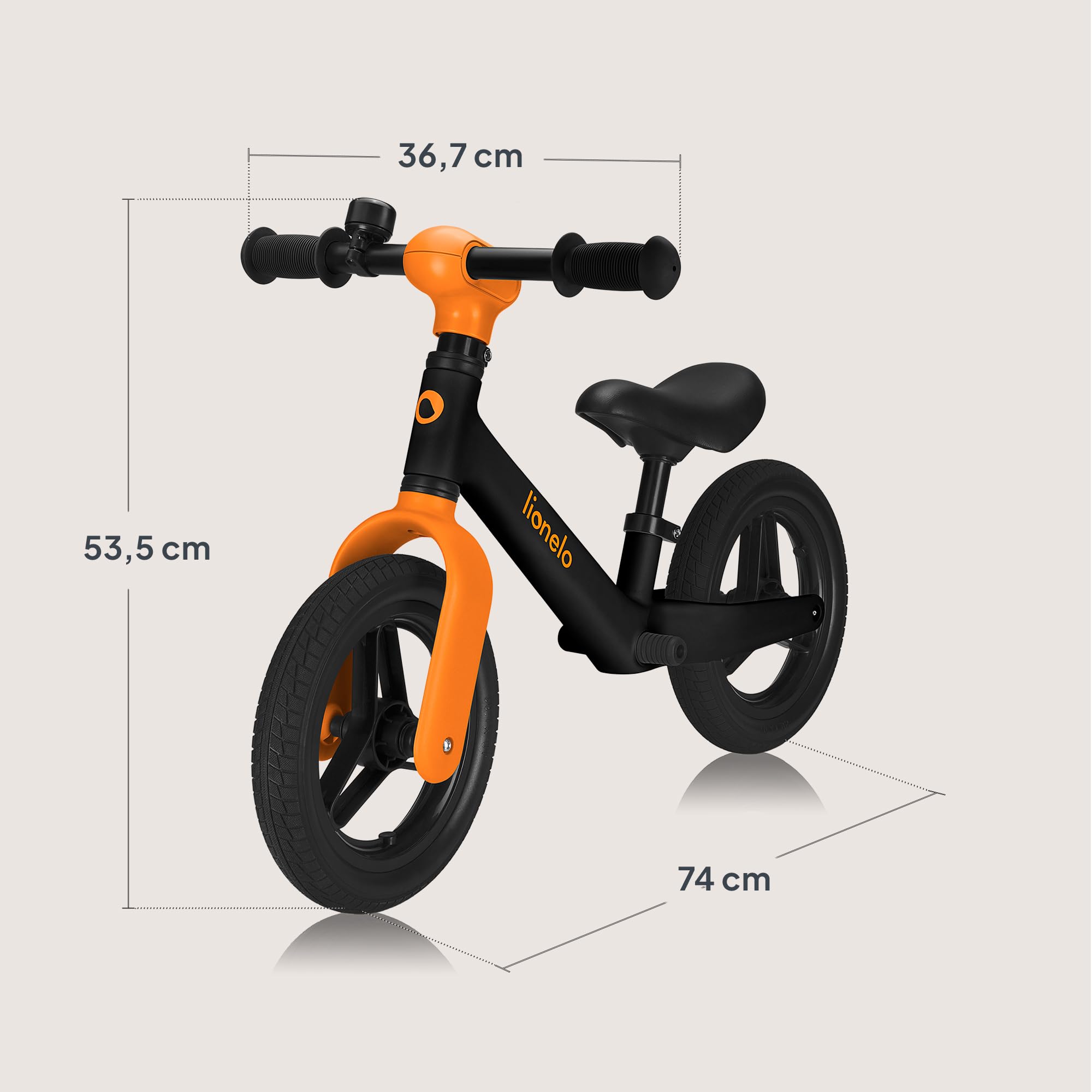 lionelo Toni Bicicleta Sin Pedales para Niños de 18 Meses a 30 kg, Ruedas de Goma PU de 25 cm, Reposapiés Cesta Sillín y Manillar Ajustables, Empuñadura Antideslizante, Peso Ligero 2,3 kg, Timbre