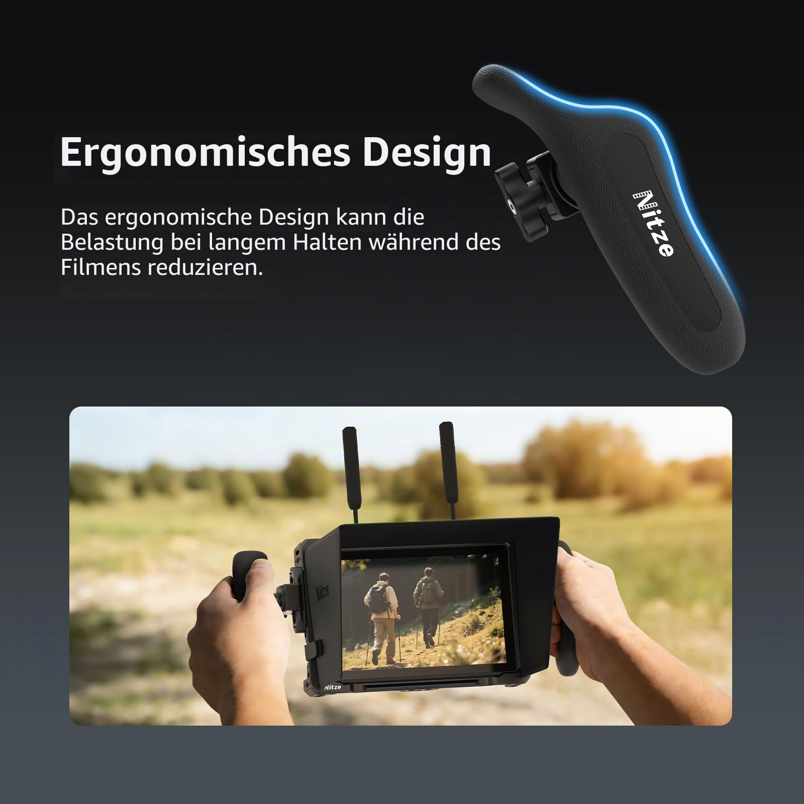 Nitze Side Handle with NATO Clamp, Kamera Seitengriff NATO 360° Drehbar für Links- und Rechtshänder, Kompatibel mit Smartphone, iPad und Monitorkäfig – PA32C