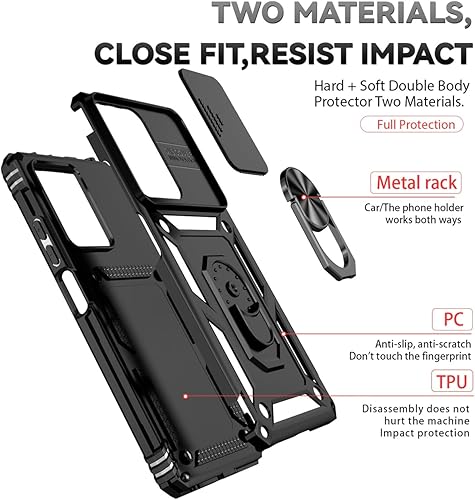 Miniatura 3 de Funda para Redmi Note 12 Pro, Poco X5 Pro 22101320G Funda con protector de pantalla de vidrio templado y cubierta de cámara deslizante, soporte de