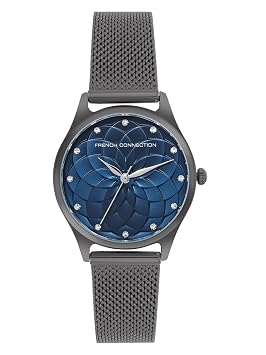 French Connection Cleo Round Analog Watch with Gun Mesh Strap for Women - FCP43GNM