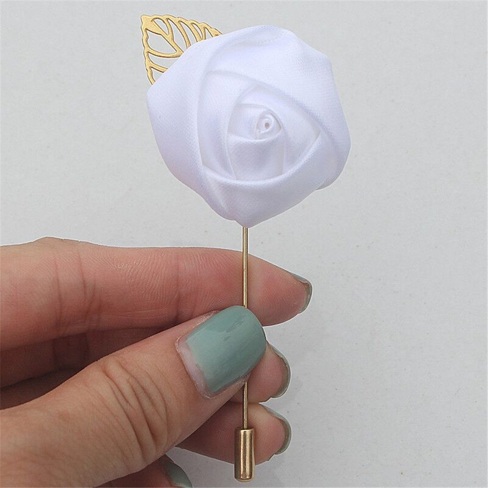 Fouriding Groom Boutonniere Bridegroom Men's Boutonniere Groomsmen Boutineer Corsage Brooch Artificial Silk Rose Flower with Pin for Men Wedding Homecoming Prom Suit Decoration White 1 Piece