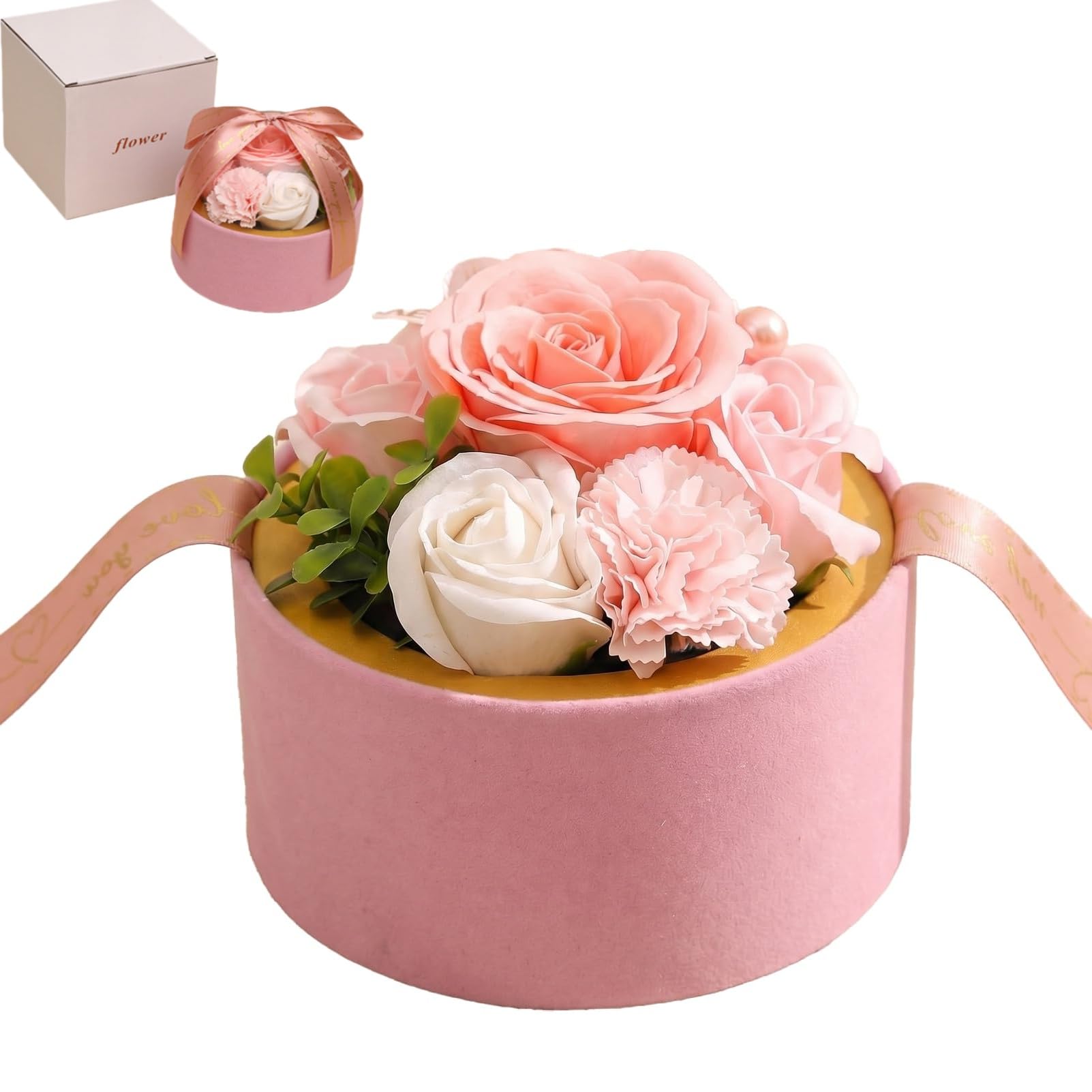 OHiZVZV Elegant Pink Round Artificial Soap Rose Flower Gift Box Set, Fragrant Soap Roses for Mother’s Day, Valentine’s Day, Birthday Gifts for Women, Home Decor, and Table Centerpiece Arrangements