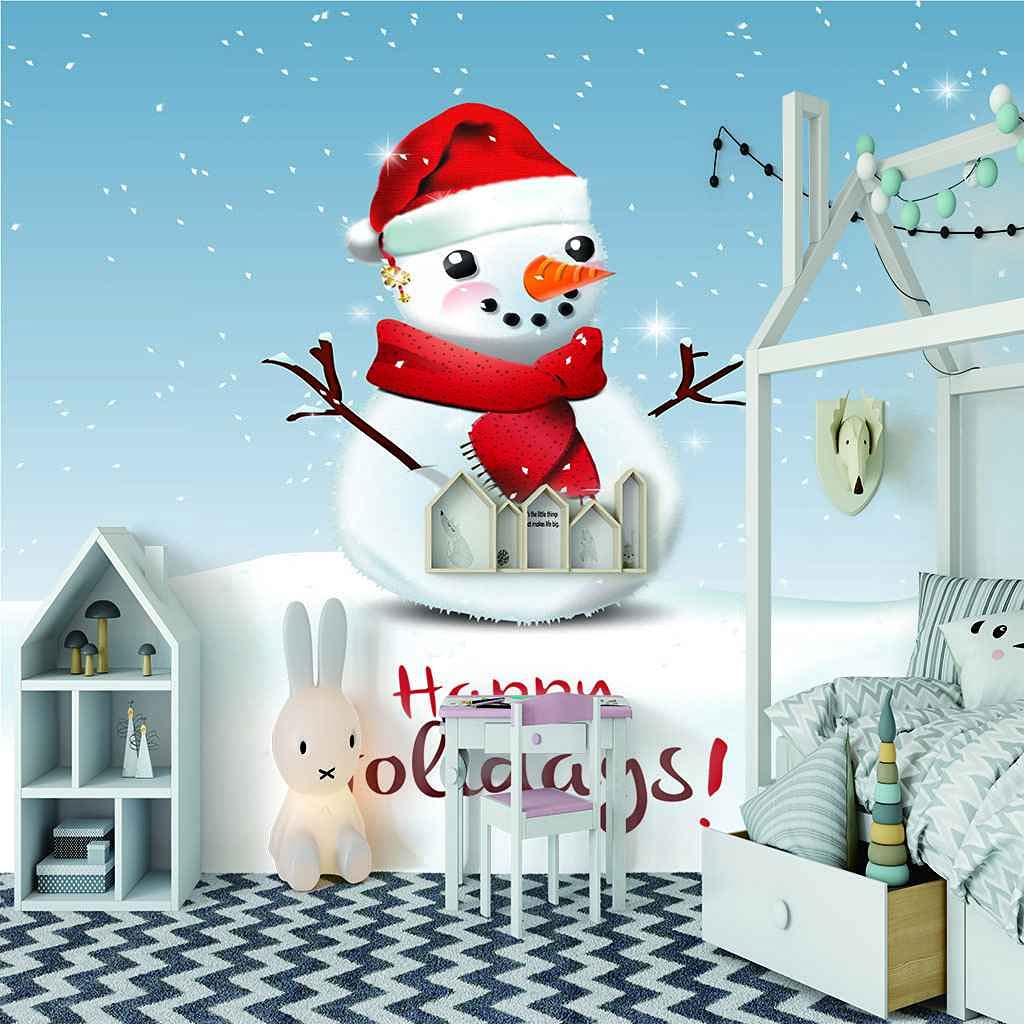Papier peint Noël bonhomme de neige pour chambre enfant 3D