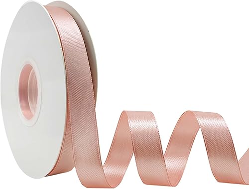 Miniatura 429 de Cinta de satén rosa polvoriento de doble cara de 1/4 pulgadas x 50 yardas, cintas de poliéster polvorientas para envolver regalos, cinta de tela