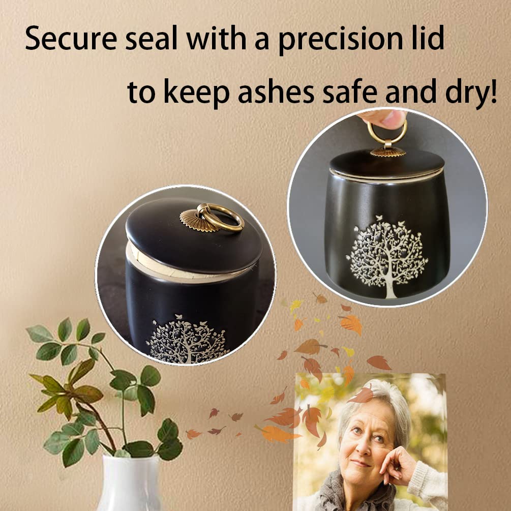 LitLife Small Cremation Urns - Tree of Life Black Ceramic Keepsake Memorial Box for Human Ashes & Pet Remains - Image 3
