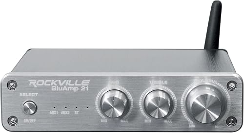 Miniatura 3 de Rockville BLUAMP 21 - Receptor amplificador Bluetooth 5.1 de 2.1 canales, pico de 200 W150 W RMS, entradas RCAAUX, salida de subwoofer pasivo,