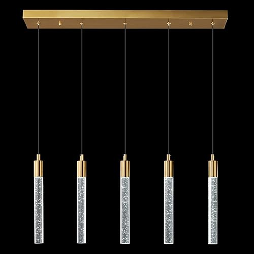 Iluminación de Isla de Cocina Accesorio de Luz Moderna Lámpara Colgante Dorada Regulable LED Acabado de Latón Mini Luces Colgantes de Cristal para