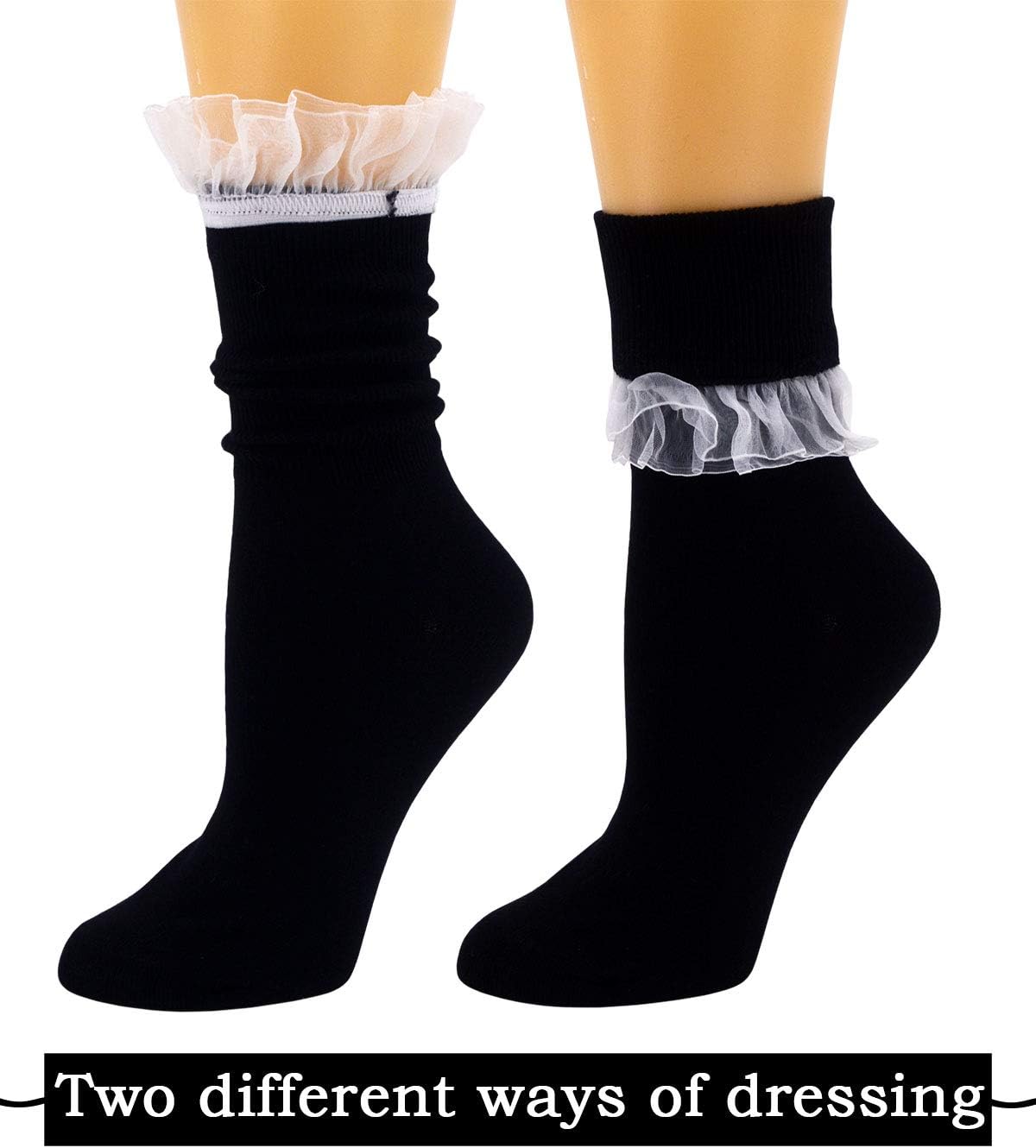 SEMOHOLLI Women Ankle Socks, Women Lace Ruffle Frilly Ankle Socks Fashion Ladies Girl Princess - Image 2